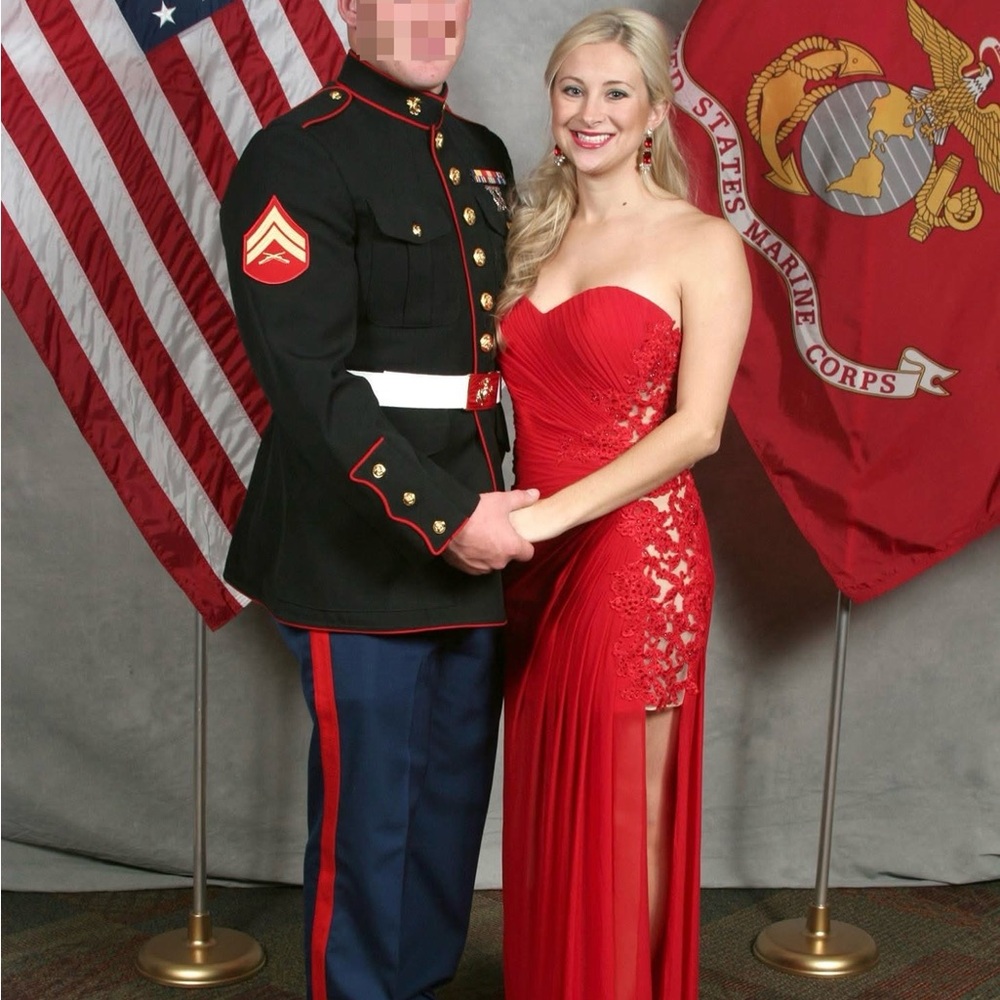 Elegant Red Evening Gown with Matching Shoes